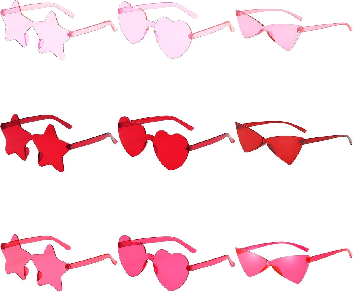 Hart-oogzonnebril, 3 stijlen ster/hart/vlindervorm, randloze feestaccessoires, hoogwaardige PC-glazen, comfortabele - ShopVlot