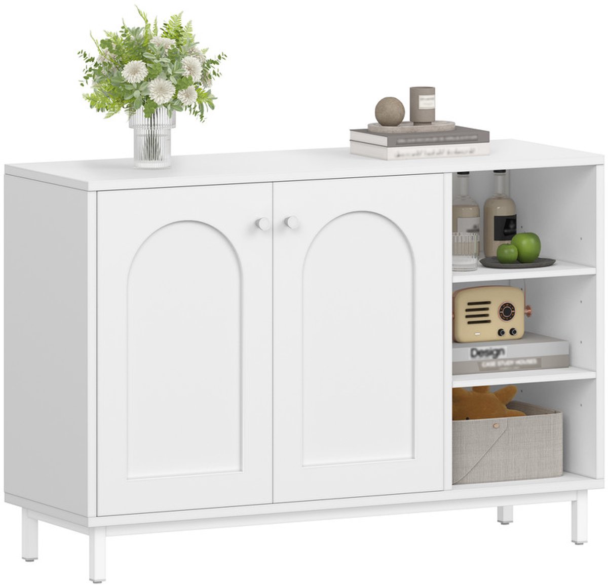 Hzuaneri Badkamerkast, dressoir met 2 deuren, verstelbare plank ,Bijzetkast met 3 open vakken, badkamerkast, voor badkamer, woonkamer, keuken, 35 x 100 x 75 cm, wit