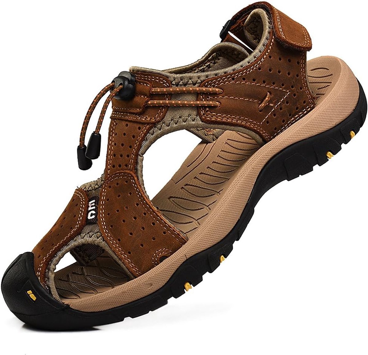 rismart Men's Closed Toe Hook & Loop Outdoor Walking Leather Shoes Sandals - ShopVlot