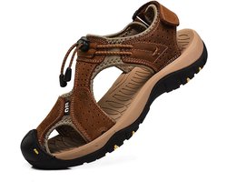 rismart Men's Closed Toe Hook & Loop Outdoor Walking Leather Shoes Sandals - ShopVlot