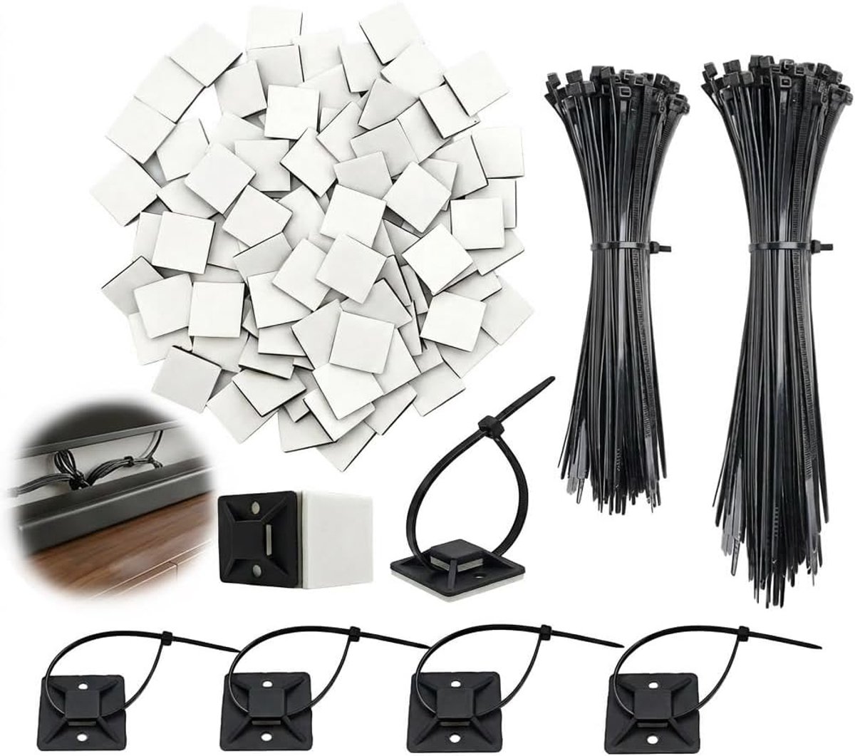 200 stuks kabelbinders van kunststof, 150 mm + kunststof kleefpunten voor kabelbinders - ShopVlot