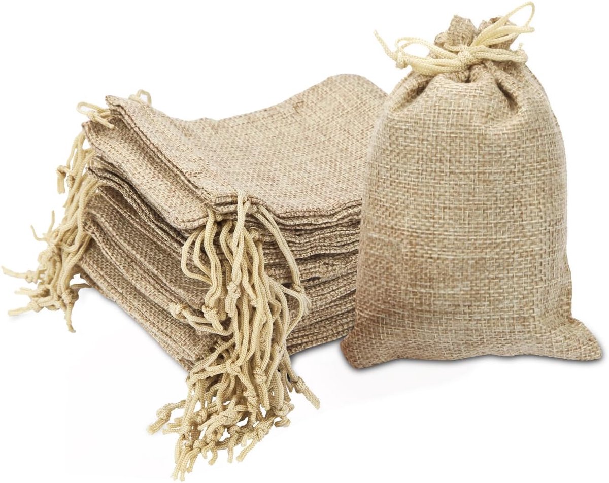 Pack of 30 jute bags for guest gifts, 7 x 9 cm, jute bags with drawstring, reusable for parties, jewellery, weddings - ShopVlot