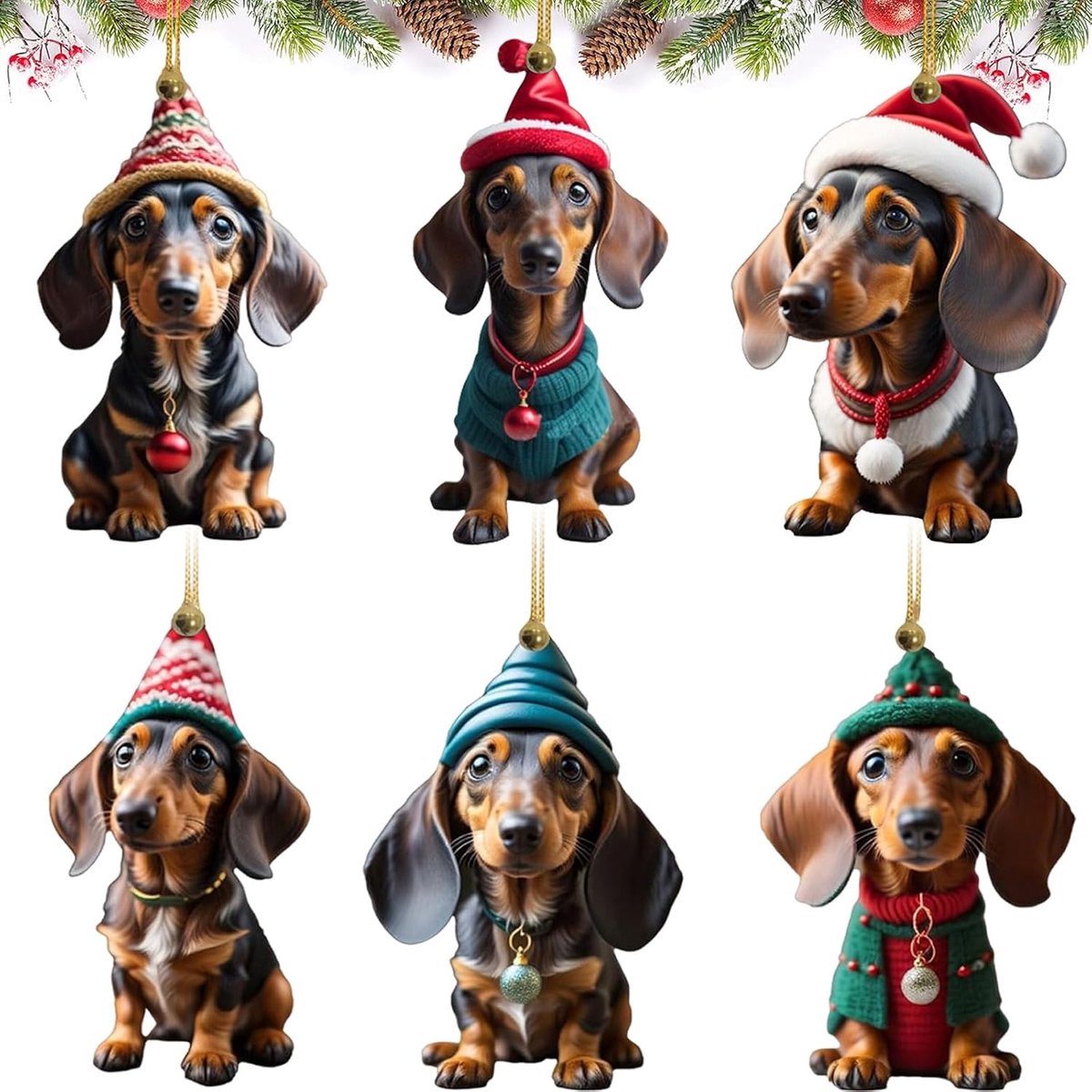 6 Pieces Dachshund Christmas Tree Decorations, Dachshund Christmas Tree Ornament, Christmas Tree Pendants, Acrylic - ShopVlot