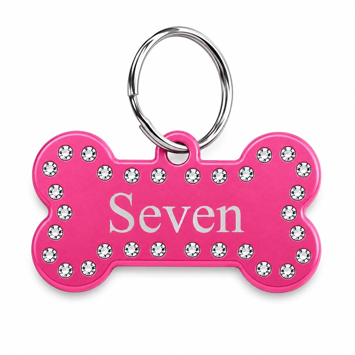 Luxe Hondenpenning Botje met Strass | Roze | Inclusief Graveren | Hondenbotje met Strass | Aluminium Hondenpenning | Petshop Seven®
