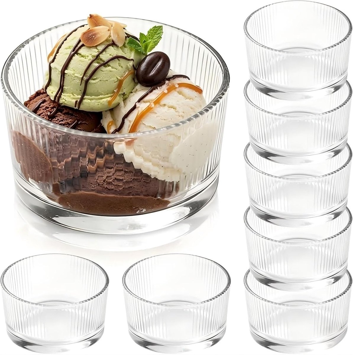 Set van 8 dessertglazen, glas, 200 ml, dessertkommen, glas en glas, dessertglazen voor tiramisu, pudding, yoghurt en - ShopVlot