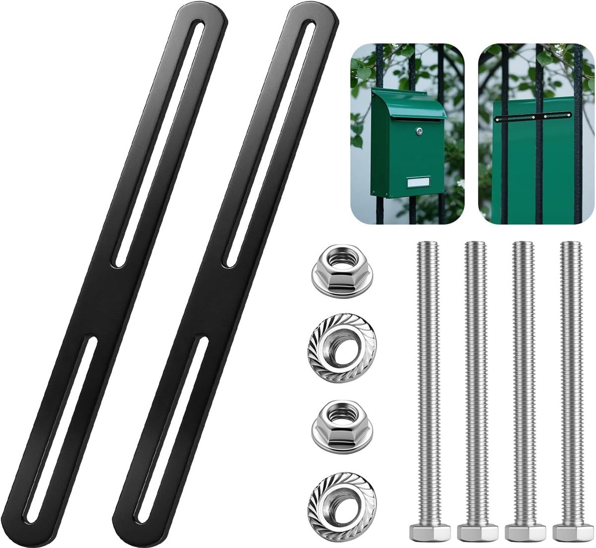 2 pieces mounting set for fence mailbox 275 x 24 mm black - ShopVlot