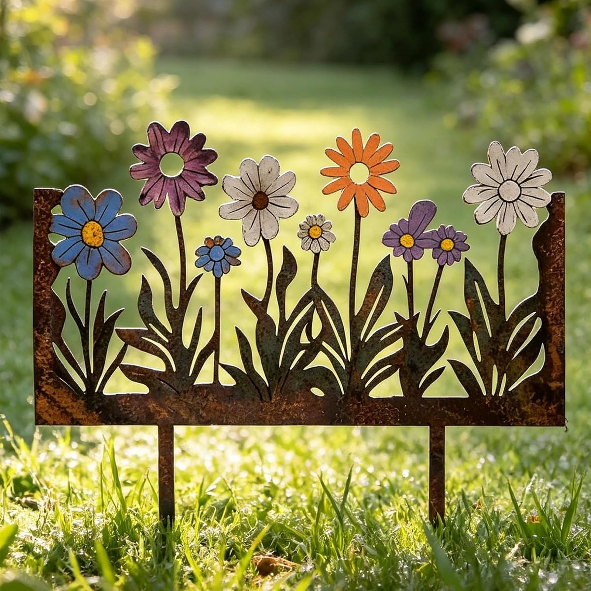 Tuindecoratie voor buiten, bloemenstaaf van metaal in roestlook, weerbestendig ornament - ShopVlot