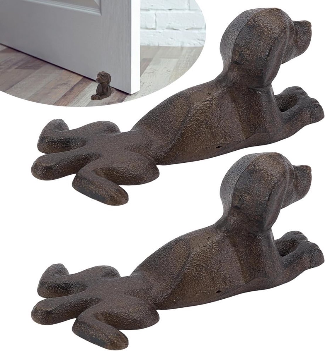 ORIGACH 2 Stks Hond Gietijzeren Deurstop, Heavy Duty Rustieke Deurstopper, Metalen Deurwig Op Vloer Oppervlak Ideaal - ShopVlot