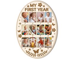 ORIGACH Oval Shape My Freshman Baby Growth Picture Display Board, 12 Months Newborn Milestones Wood Keepsake Board for - ShopVlot
