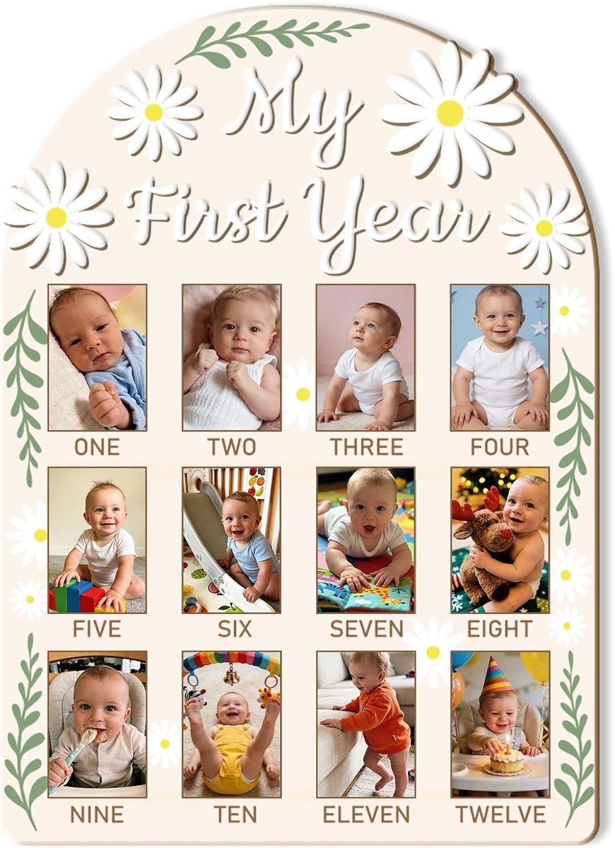 ORIGACH My Freshman Baby Growth Photo Board 12 Months Newborn Milestones Wooden Keepsake Board for 1st Birthday and - ShopVlot