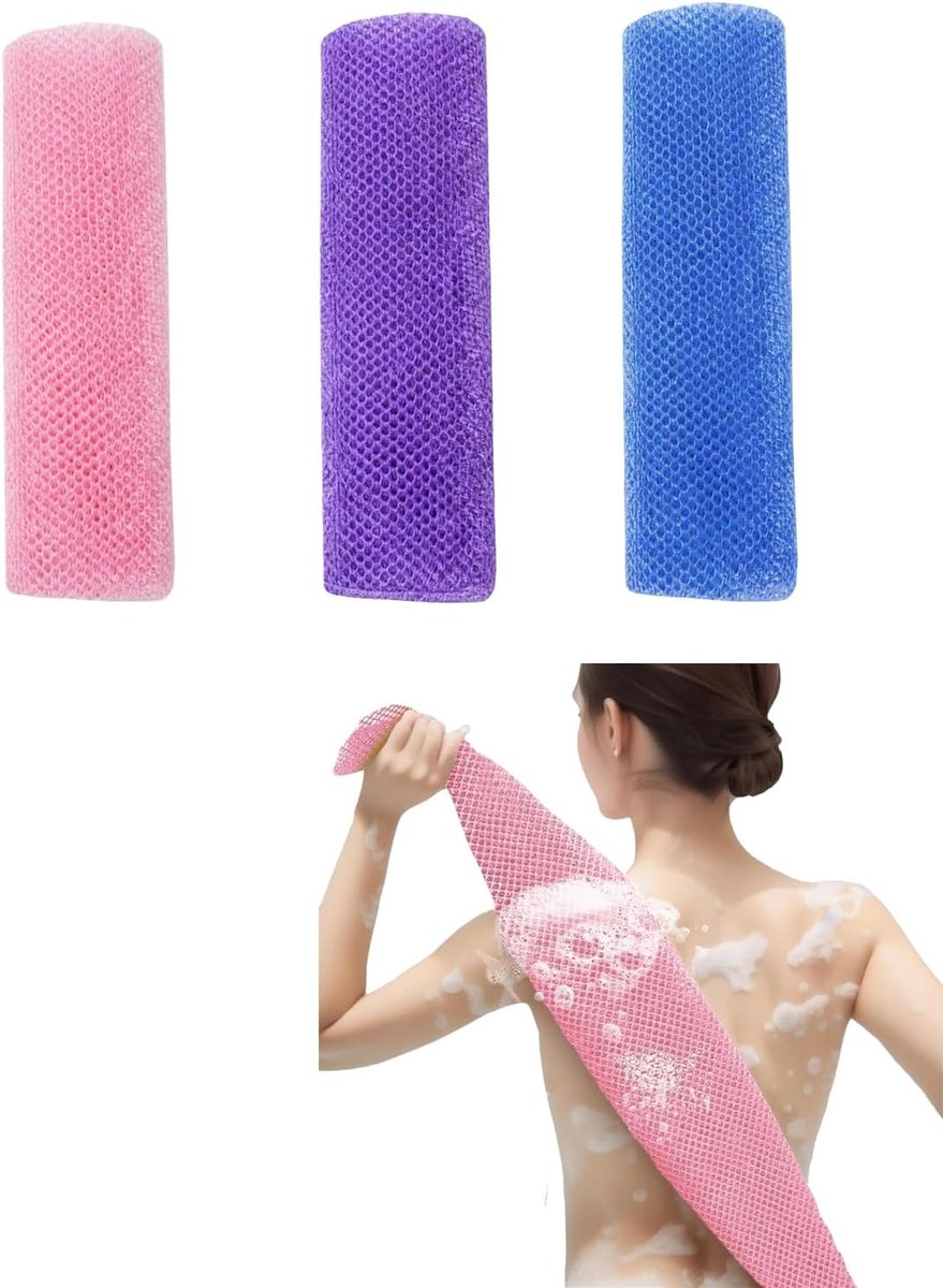 3 pieces African scrub sponges, bath sponge, long nylon sponge for the back, suitable for all skin types, daily back - ShopVlot
