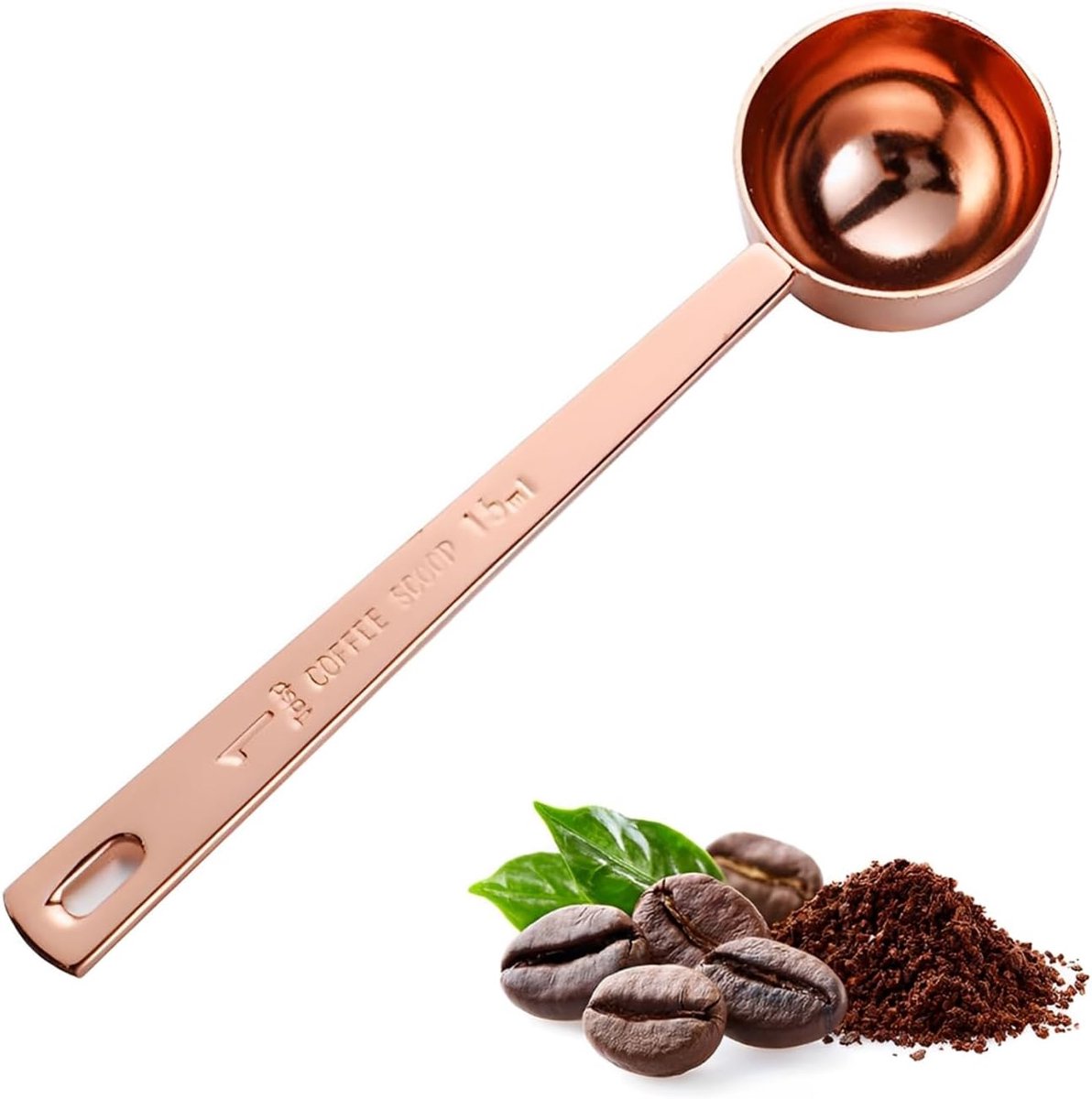 Koffiemaatlepel- Roestvrijstalen koffiemaatlepel - Koffieschep-Maatlepel voor koffiepoeder-eetlepels koffielepel-Voor gemalen koffie, bonen, losse thee- Herbruikbare -Koffielepels -15ml-15g-Roségoud