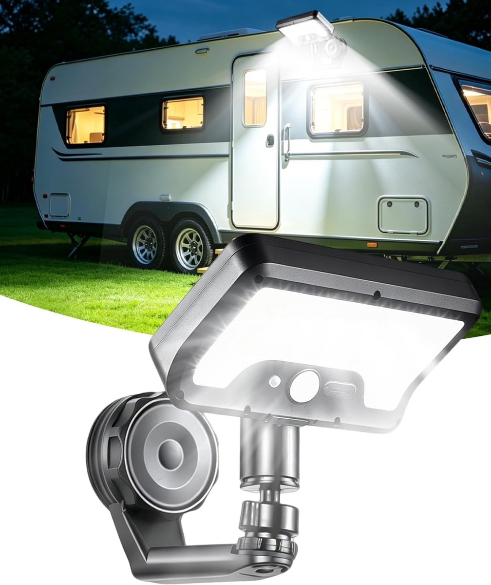 KZQ 1 stuk magnetische solar buitenlamp met bewegingssensor - IP65 waterdicht voor camper voortent trailer garage tuin en terras - Zwart