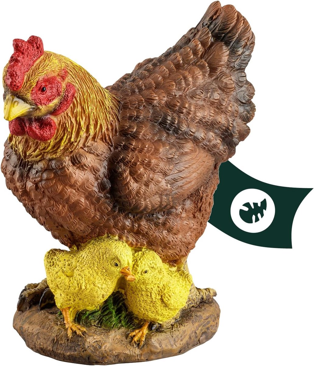 1PLUS Polyresin garden figure chicken brown with chick garden decoration - ShopVlot