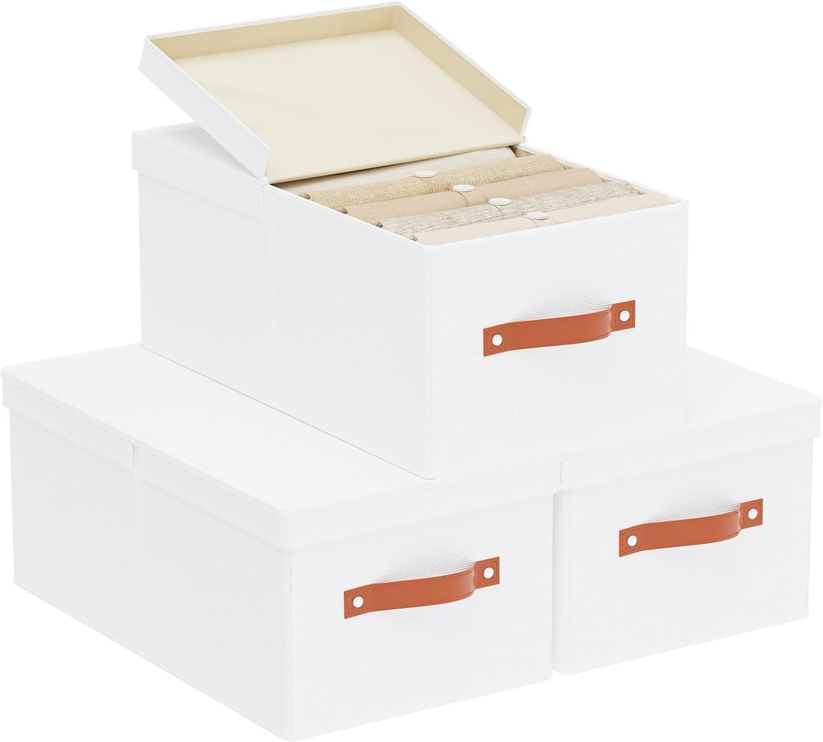 Pack of 3 Storage Boxes, Storage Boxes with Removable Lid, Wardrobe, Organiser Box for Books, Clothes, Non-Woven - ShopVlot