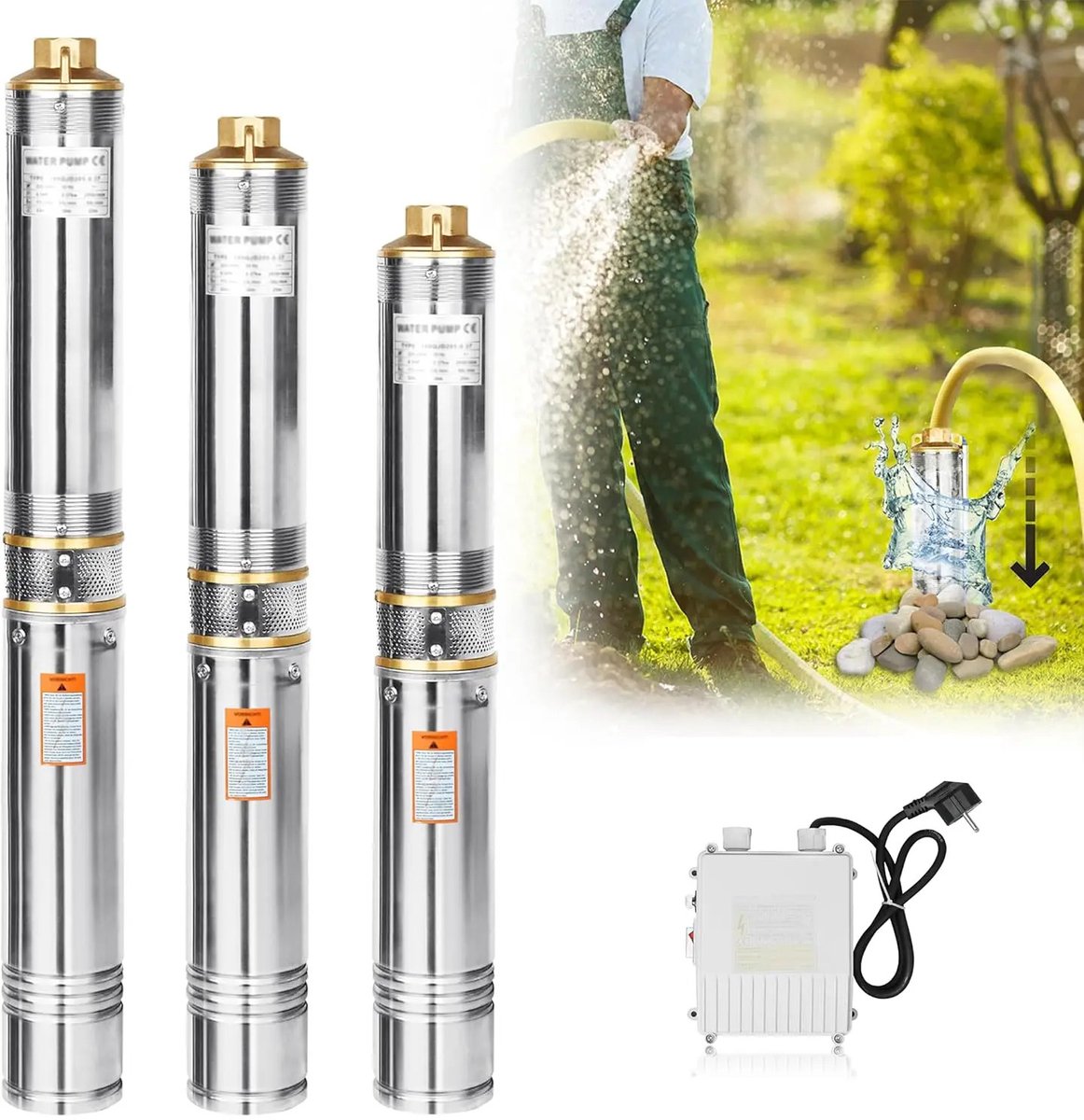 Gudalio Bronwaterpomp - Grondwaterpomp - Dompelpomp - Diepwaterpomp - RVS - Krachtig - 67 m Opvoerhoogte - 4 m³/u - 750W