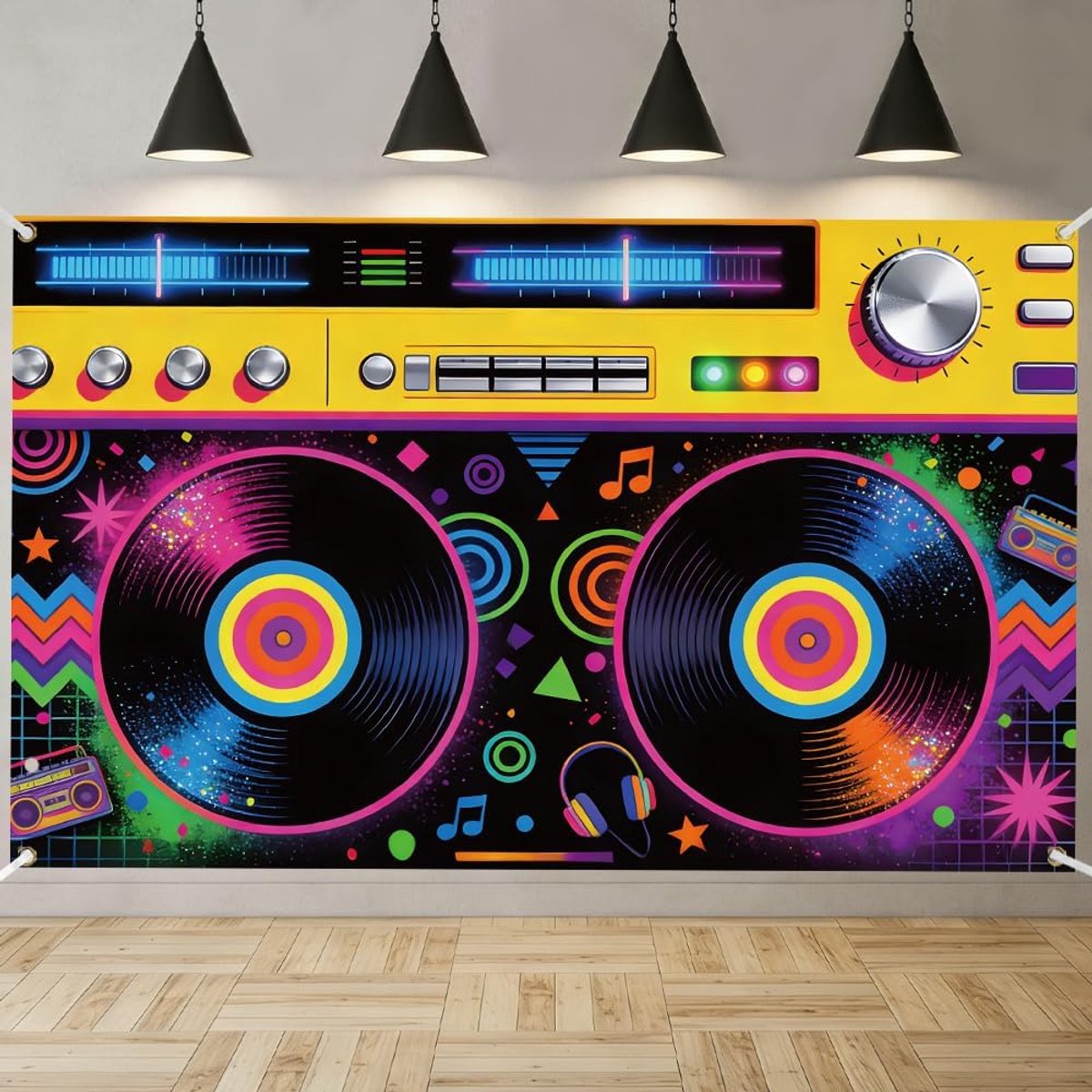 Radio fotoachtergrond, hiphop-achtergrond, banner, 180 x 110 cm, polyester, jaren 80 en 90, fotografie, achtergrond - ShopVlot