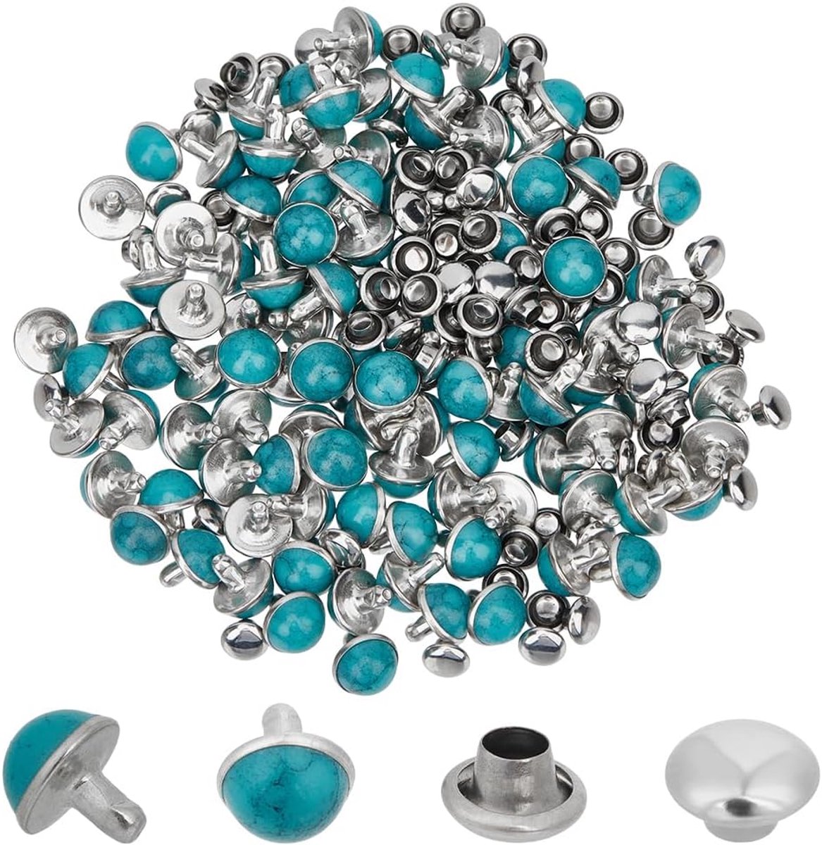 200 set 8,5 mm groene turquoise klinknagels met spijkers DIY leer messing paddenstoel platte tandy rug klinknagels - ShopVlot