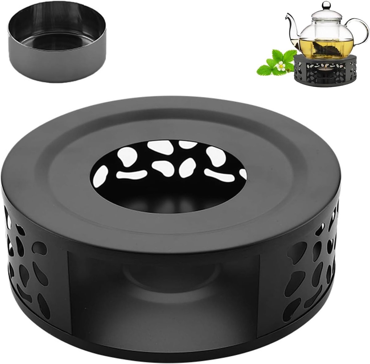 Tea Light Warmer with Stainless Steel Candle Holders, Black Coffee Warmer Stainless Steel Tea Cup Warmer for Tea Sets - ShopVlot