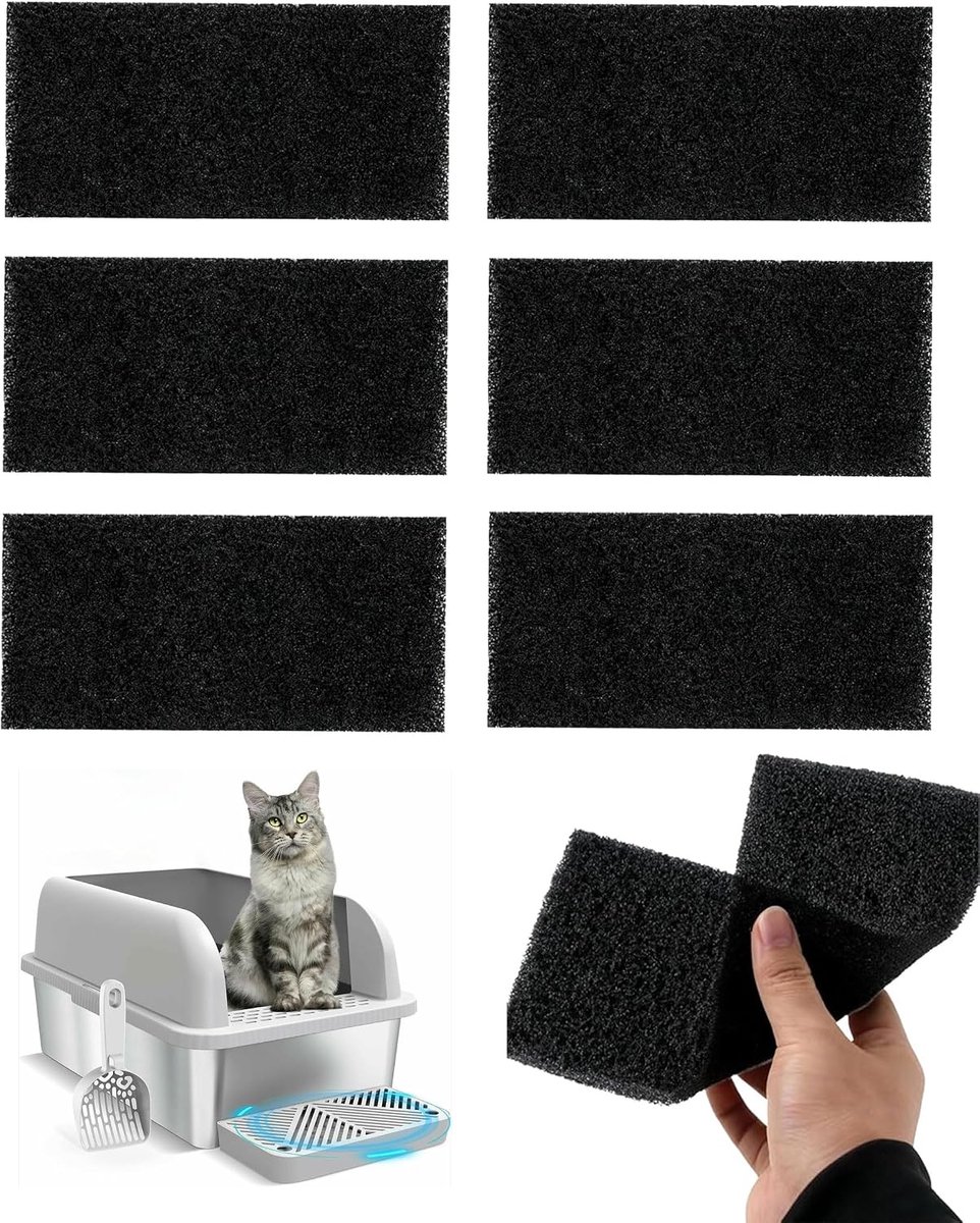 6 stuks actieve koolfilters voor kattenbakvulling, geurremmend, rechthoekige koolfilter voor luchtverfrisser voor - ShopVlot