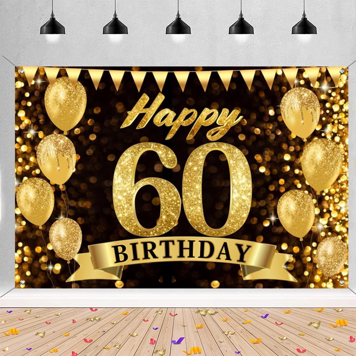 60e verjaardag decoratie man, Happy 60th Birthday banner stoffen bord poster, 60e verjaardag achtergrond banner - ShopVlot