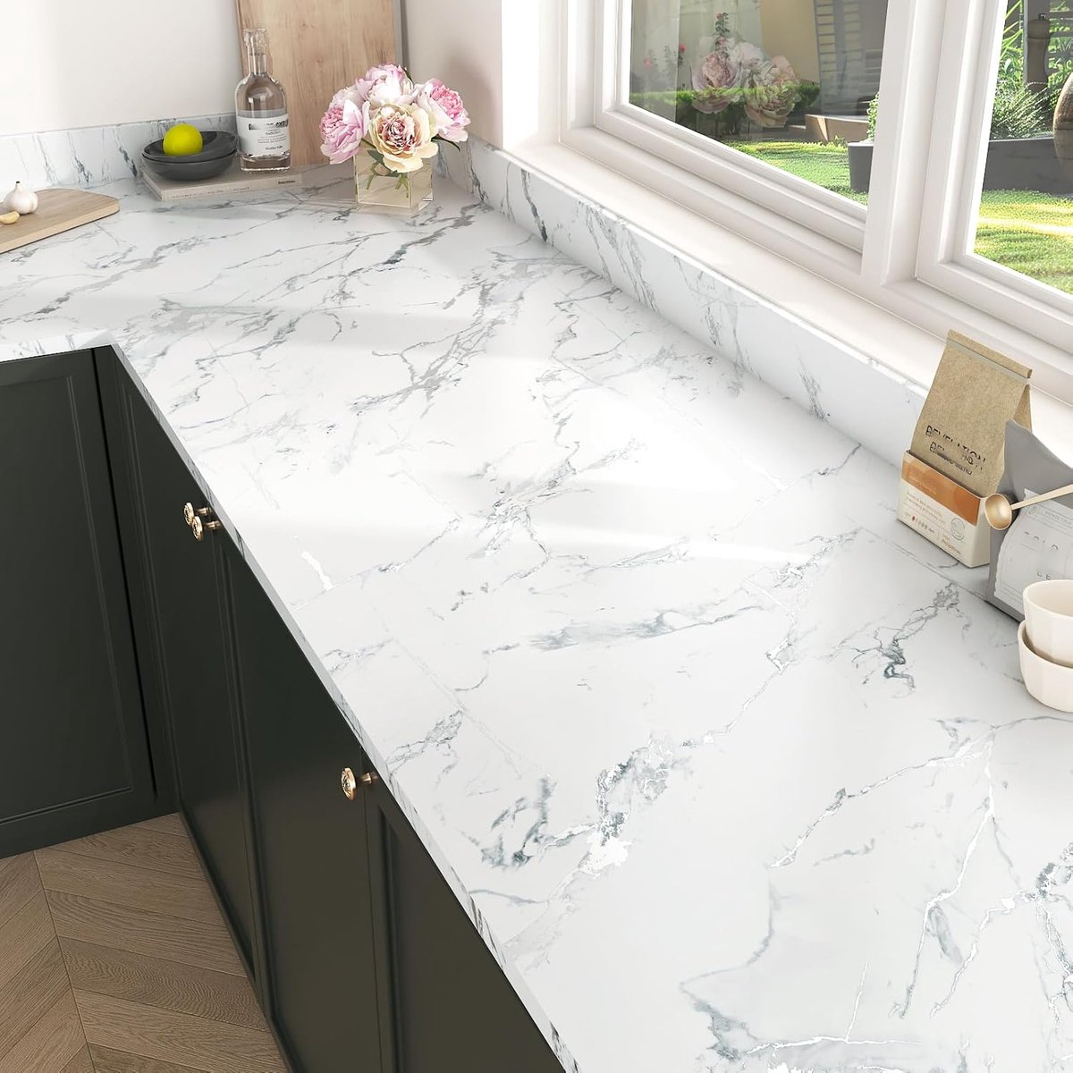 Wallpaper White/Silver Marble Film Self-Adhesive Adhesive Film Furniture Wall Wallpaper Washable Kitchen Film - ShopVlot