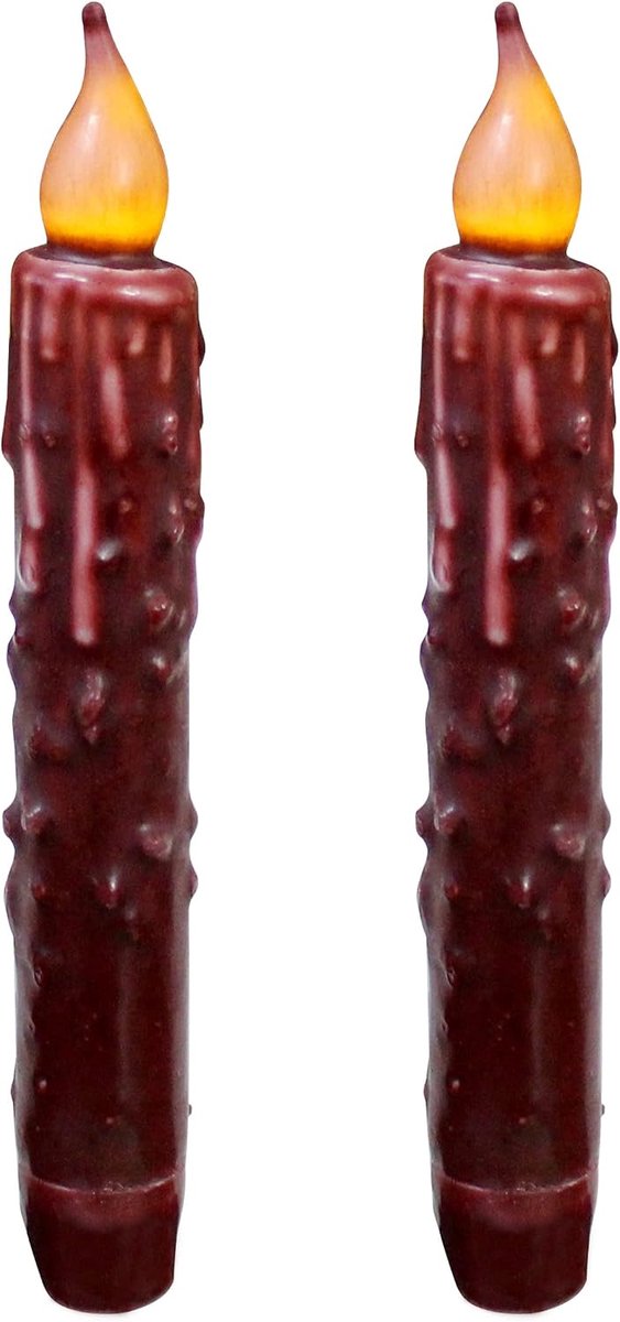 CVHOMEDECO. Real Wax Hand Dipped Battery Operated LED Timer Taper Candles Country Primitive Flameless Lighting Decor - ShopVlot