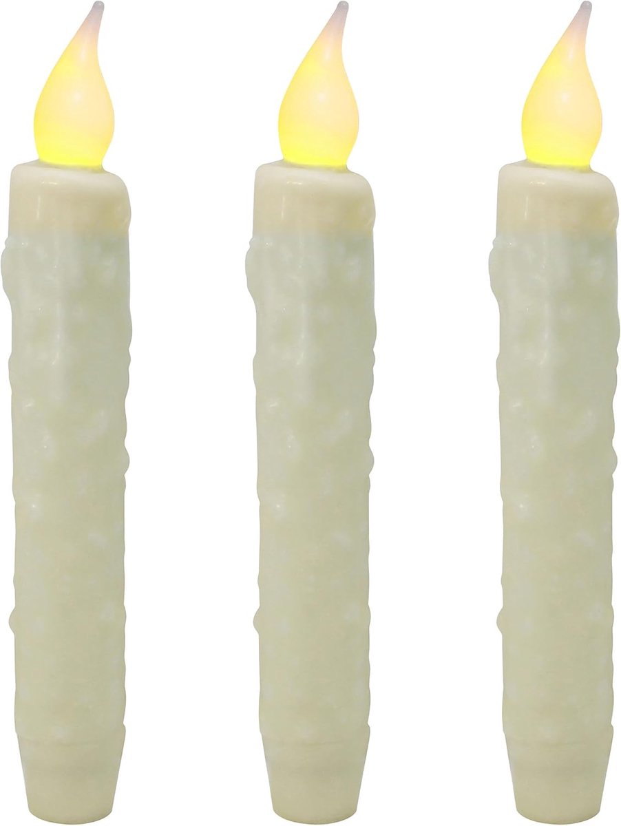CVHOMEDECO. Real Wax Hand Dipped Battery Operated LED Timer Taper Candles Country Primitive Flameless Lighting Decor - ShopVlot