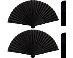 2 Pcs Hand Fans Black Fan Fan Black Folding Fan Chinese Hand Fan for Party Wedding Home Decor - ShopVlot