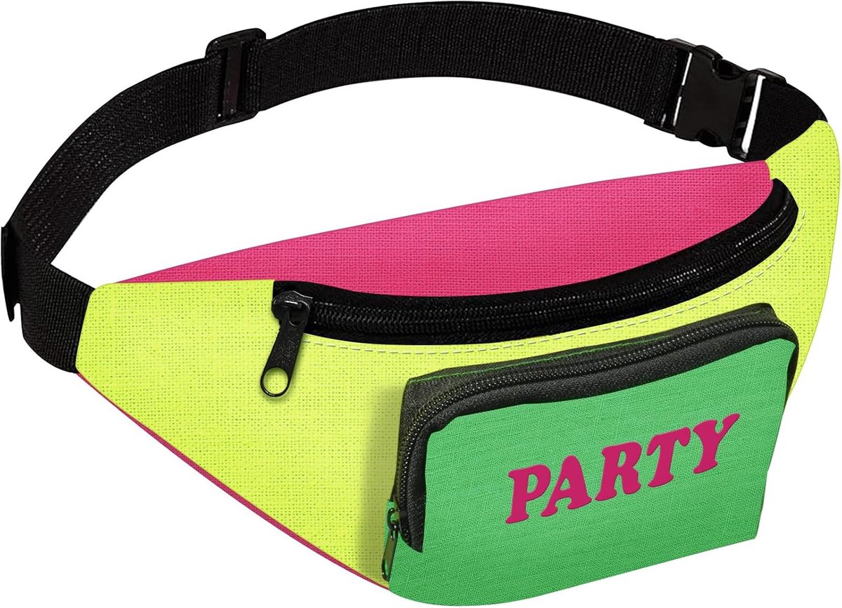 80s waist bag with metallic look, adjustable waist bag neon with 2 pockets, colourful waist bag carnival for 80s and - ShopVlot