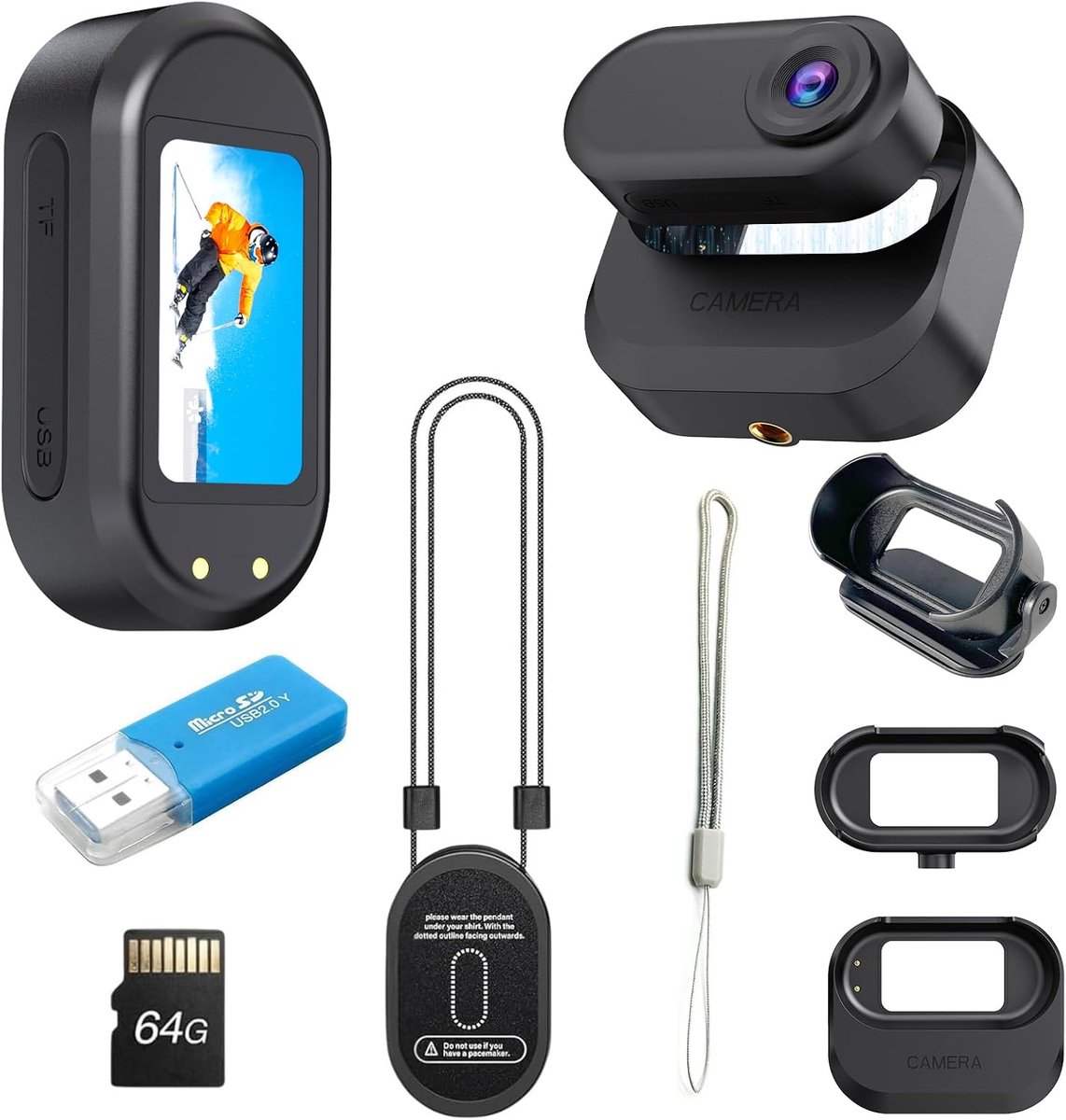 Mini Action Camera, Portable Sports Camera with 64 GB and Magnetic Charging Box with 1150 mAh Battery, Small Camera - ShopVlot