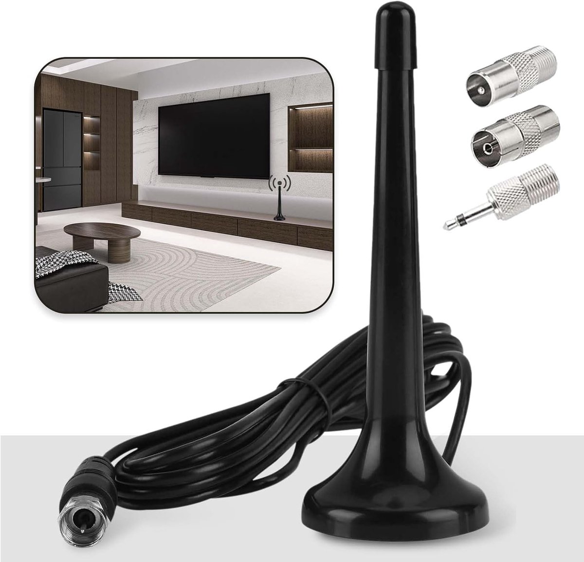 Telescopic FM/Dab Indoor Radio Antenna with Magnetic Base, High-fidelity Reception, 3m Extension Cable, Ideal for - ShopVlot