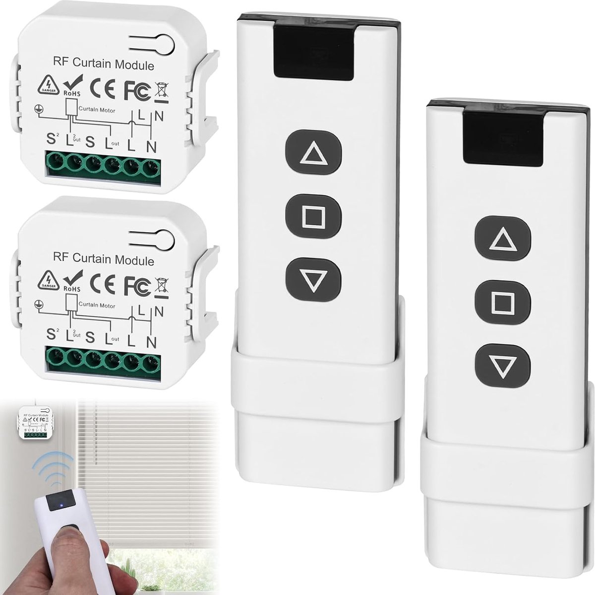 2 stuks draadloze rolluikbesturing achteraf set: Smart jaloezieschakelaar compatibel draadloze schakelaar 230V voor - ShopVlot