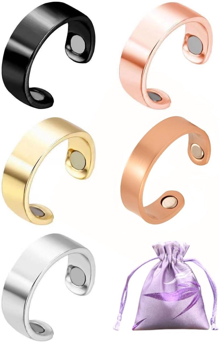 Pack of 5 Magnetic Ring Therapy Rings Adjustable Magnetic Field Therapy Rings Unisex Stainless Steel Elegant Design - ShopVlot