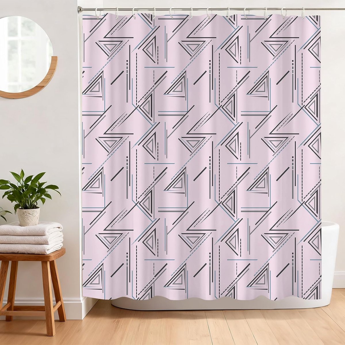 Douchegordijn, geometrisch, 180 x 180 cm, anti-schimmel, lijnen en driehoeken, minimalistische stijl, badgordijn van - ShopVlot