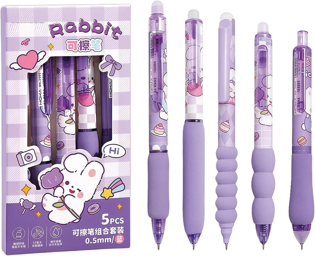 5 stuks Uitwisbare Balpen, Uitwisbare Inktroller, Erasable Pen Set intrekbare inktroller uitwisbaar voor studenten - ShopVlot