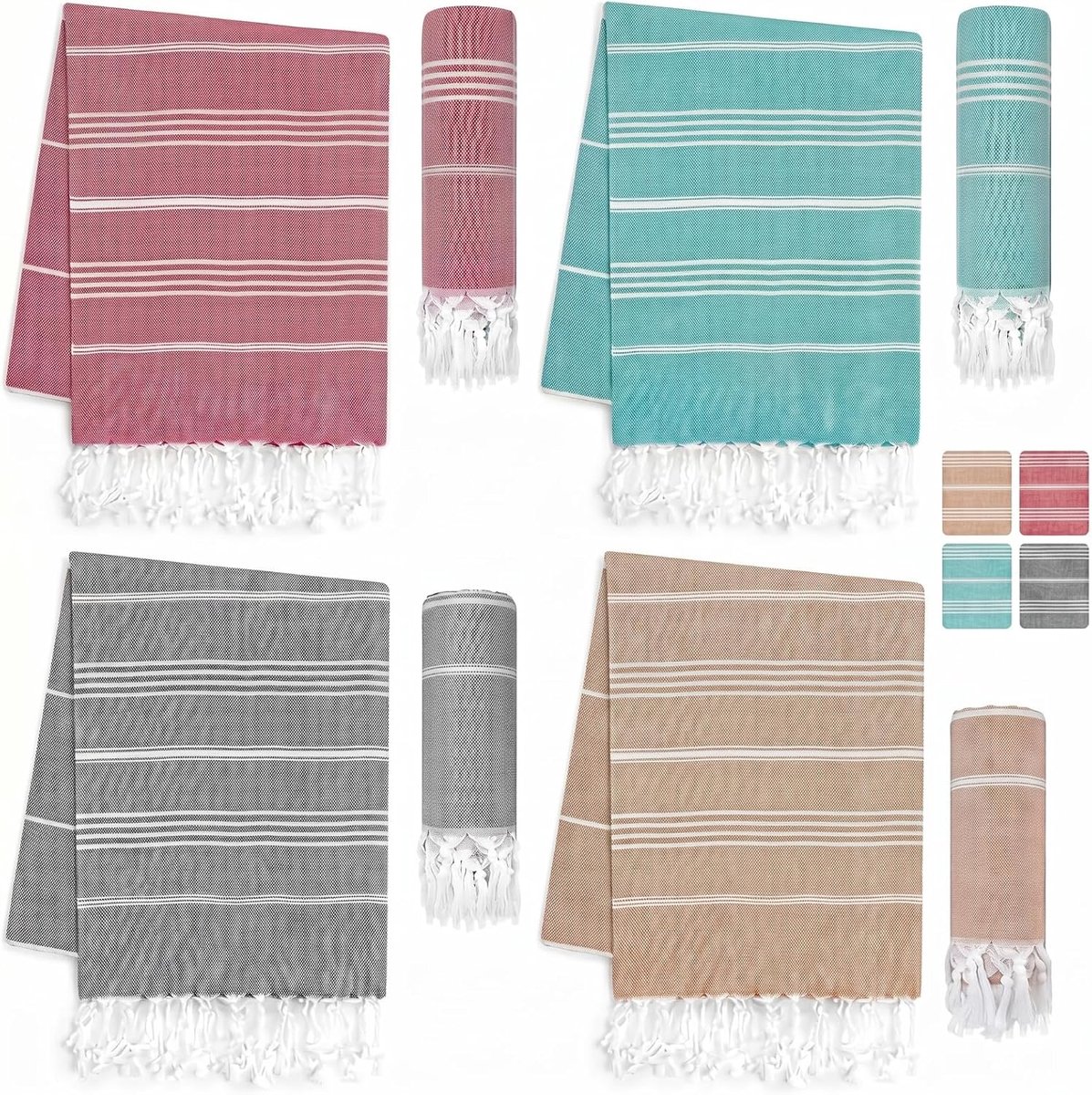 Nuenen Hammam Towels, Pack of 4, 90 x 200 cm, Soft Beach Towels for Adults, Absorbent Large Sauna Towels, Turkish - ShopVlot