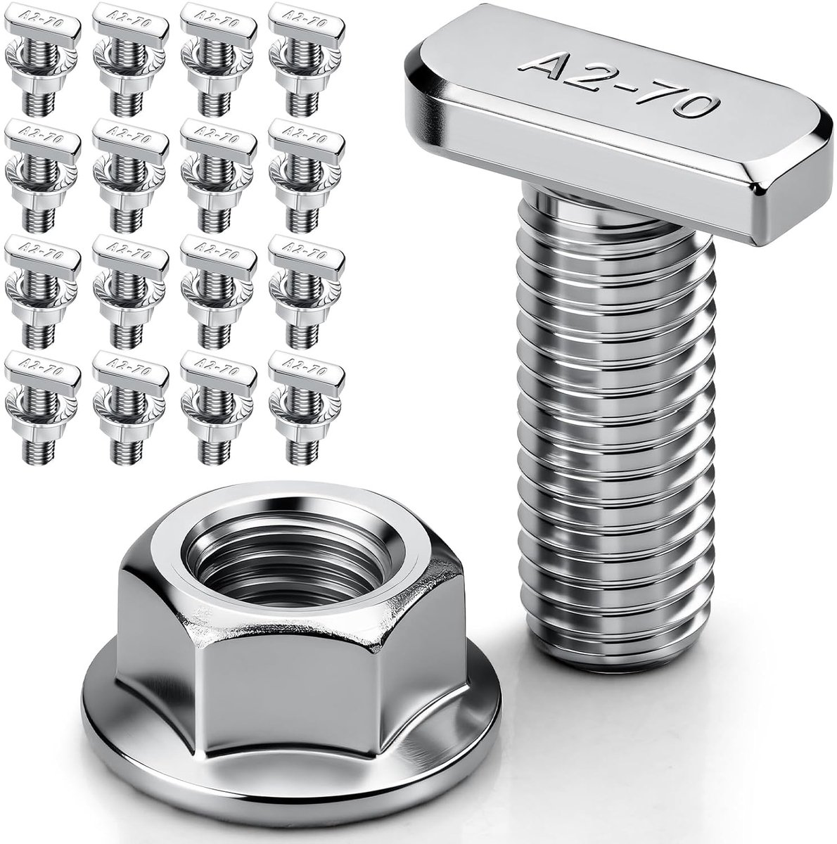 16pcs Hammer Head Screws M8 x 30 Stainless Steel Hammer Head Screw with Locking Nuts Flange Nuts, M8 Screws for PV - ShopVlot