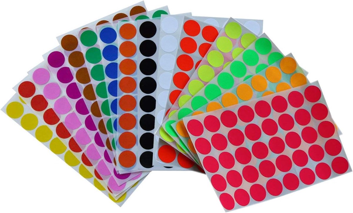 1120 Small Round Stickers with Colourful Dots, 19 mm, 16 Colours, for Office, School, Calendar, Cards - ShopVlot