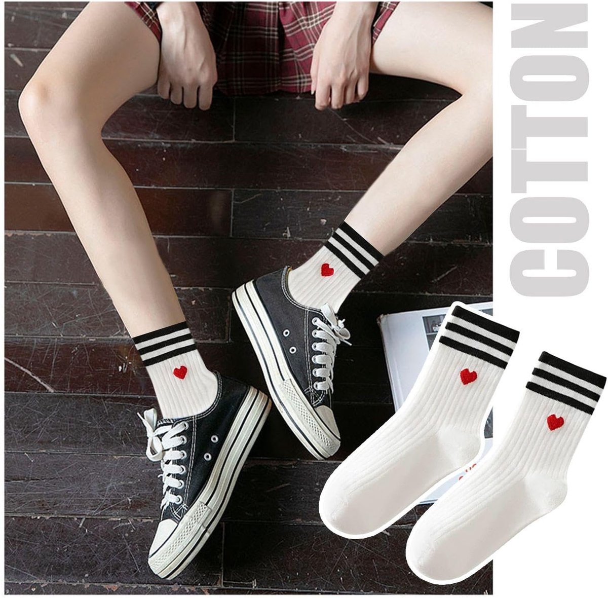 5 Pairs of Love Printed Socks, Cute And Simple Women's Socks, Elastic And Comfortable Stockings, Sports Socks. - ShopVlot