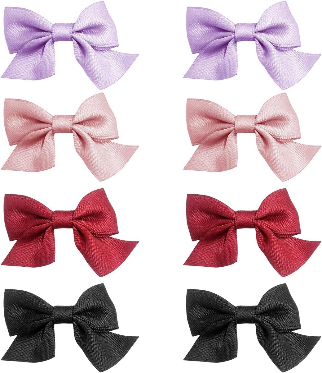 4 Pairs Bow Hairpins, Simple Solid Color, Cute Hair Accessories For Girls, Elee Fixing Clips, Fashionable Hairstyle - ShopVlot