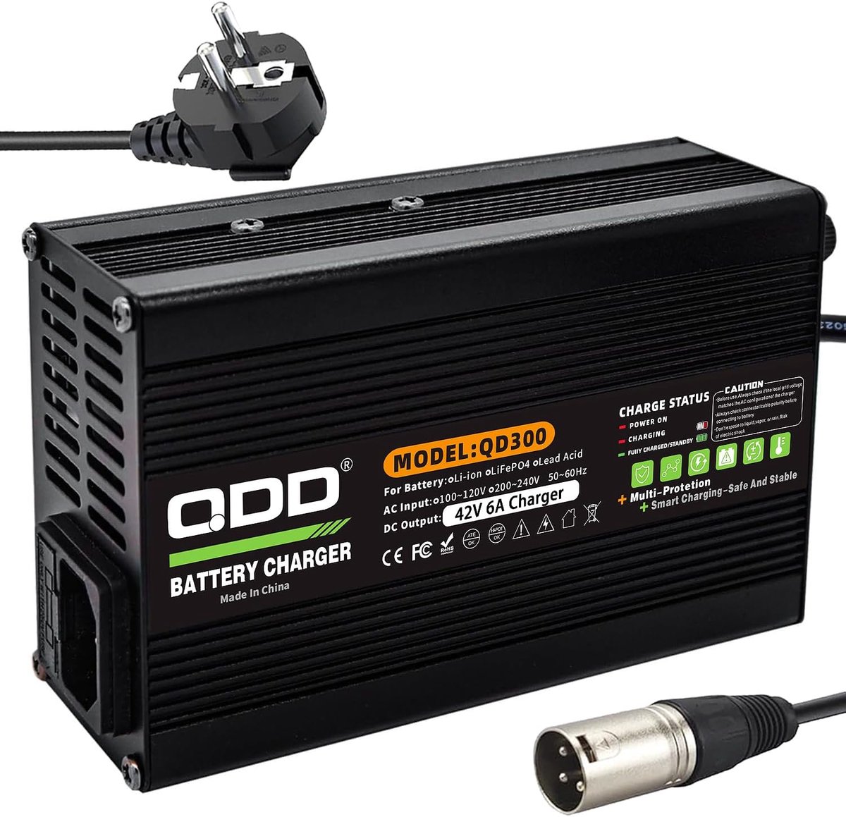 QDD 42V 6A Lithium Battery Charger for 10S 36V Lithium Battery Smart Battery Charger with 3-in-1 X LR Plug - ShopVlot