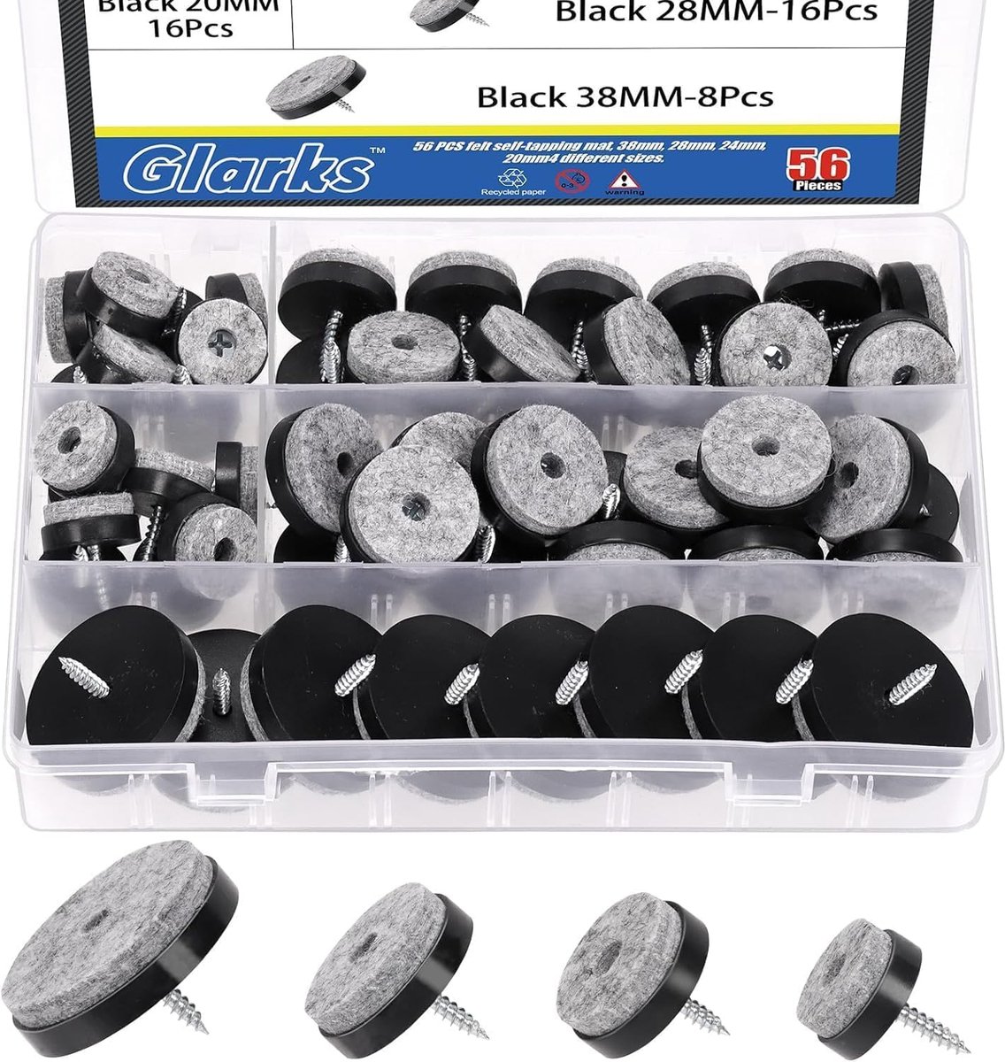 Felt Glides Pack of 24 Black for Screwing On, Floor Protectors for Chair Legs, Table, Bench, Non-Slip Pads for Wooden - ShopVlot