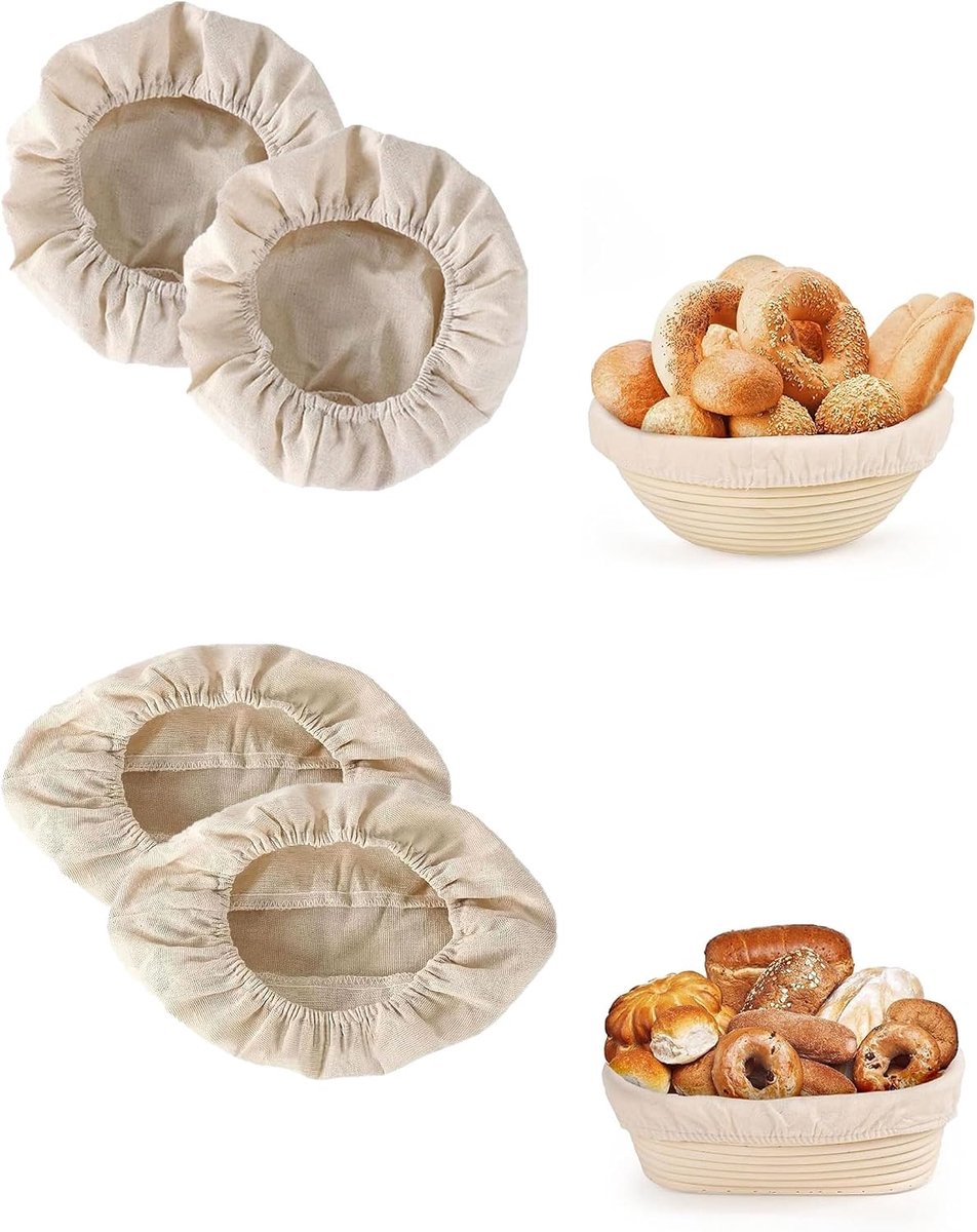 Broodgisting manden 25 cm - linnen, rond - ovaal, voor Europese zachte broodjes - perfect voor thuisbakken - ShopVlot