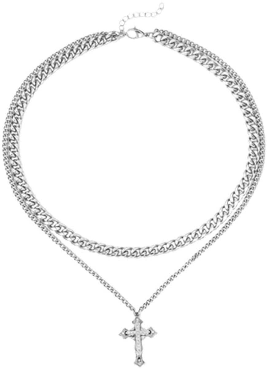 Solidchoice - Heren Zilveren Halsketting met Dubbele Laag en Kruis Pendant