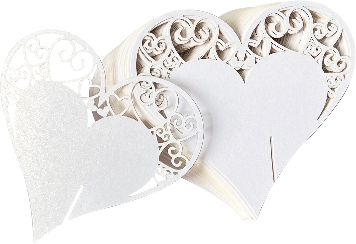 Hartvormige tafelkaarten 50 stuks - witte moederparel - perfect voor bruiloften - voeg een persoonlijke touch toe - ShopVlot