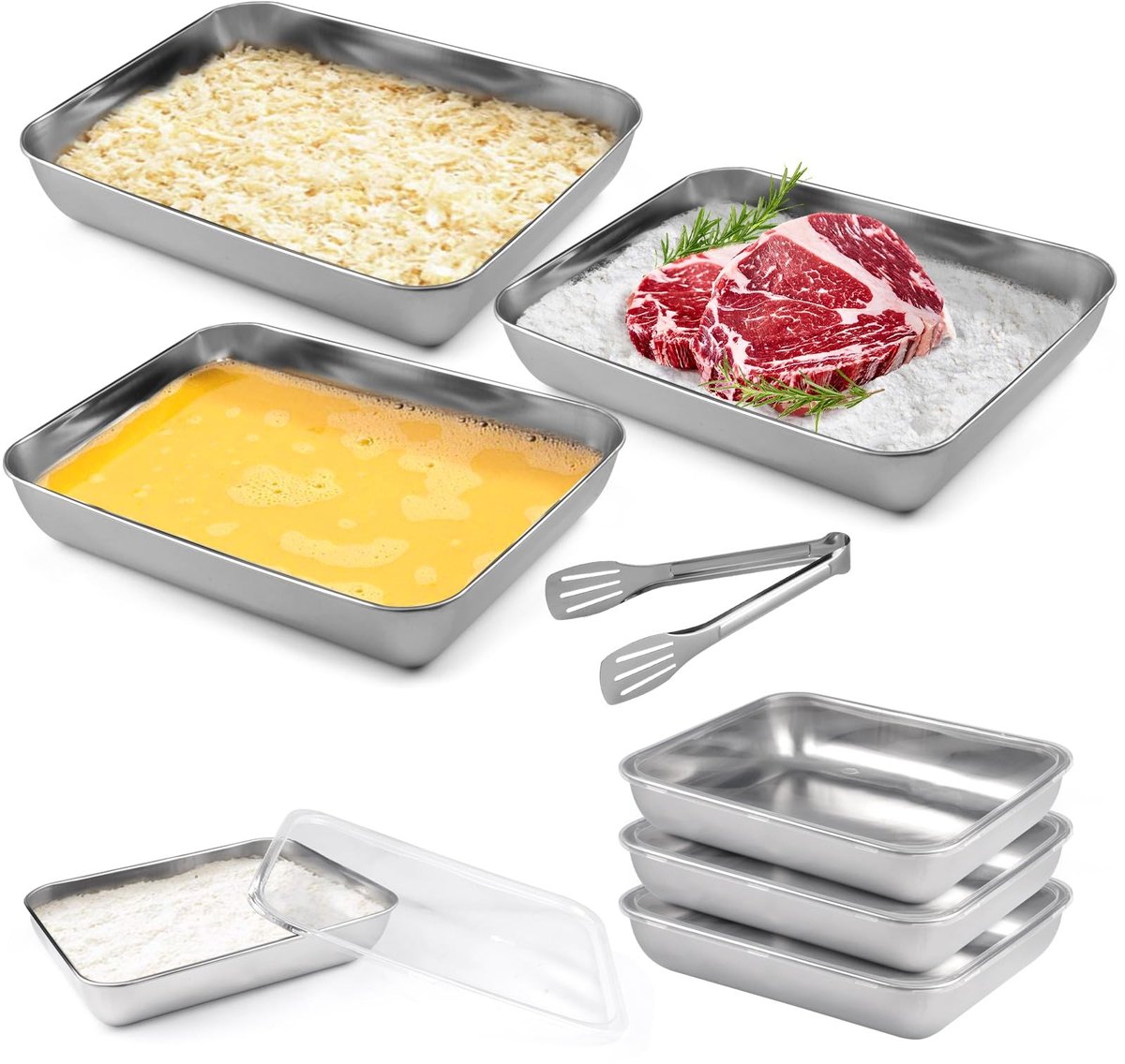 Solidchoice - Set van 3 Roestvrijstalen Paneerschalen voor de Keuken