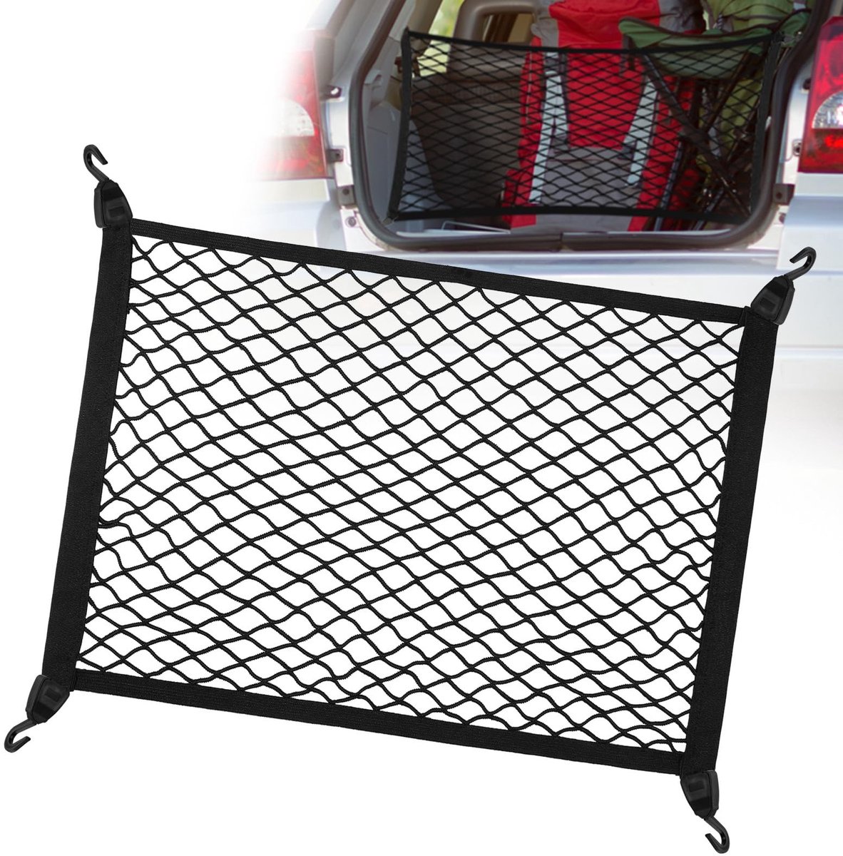 Solidchoice - Universele Auto Bagagenet met 4 Stevige Haken