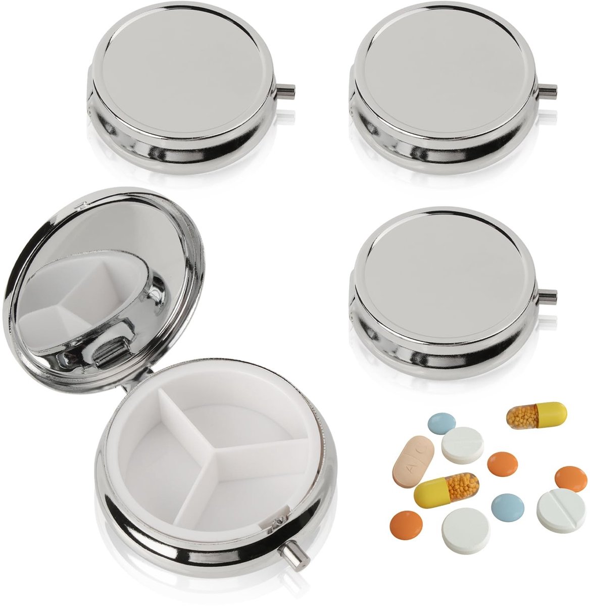 Solidchoice - Set van 4 Pillendozen met Spiegeltje voor Reizen