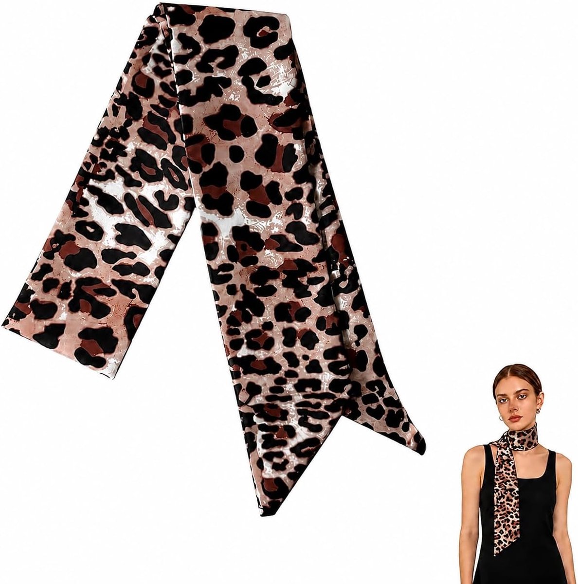 Narrow Silk Scarf voor Dames - Lange Dunne Sjaal - Bruin - Perfect voor Handvatten en Haaraccessoires - ShopVlot